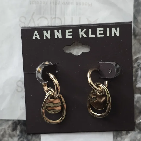 Anne Klein Gold and Black Hoop Earrings - Picture 1 of 4